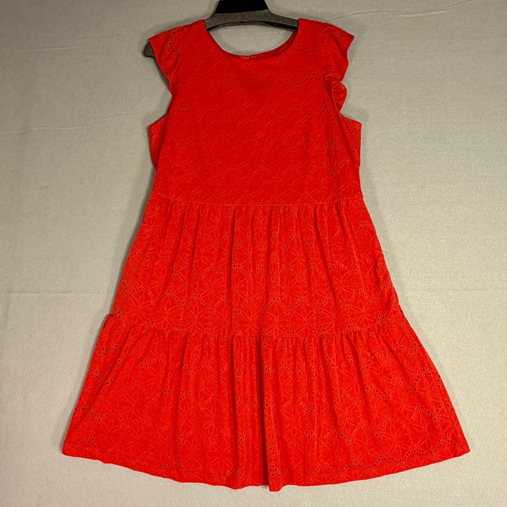 Jessica Howard Eyelet Tiered Dress 12 Ruffle Sleeve Keyhole Back Cottagecore